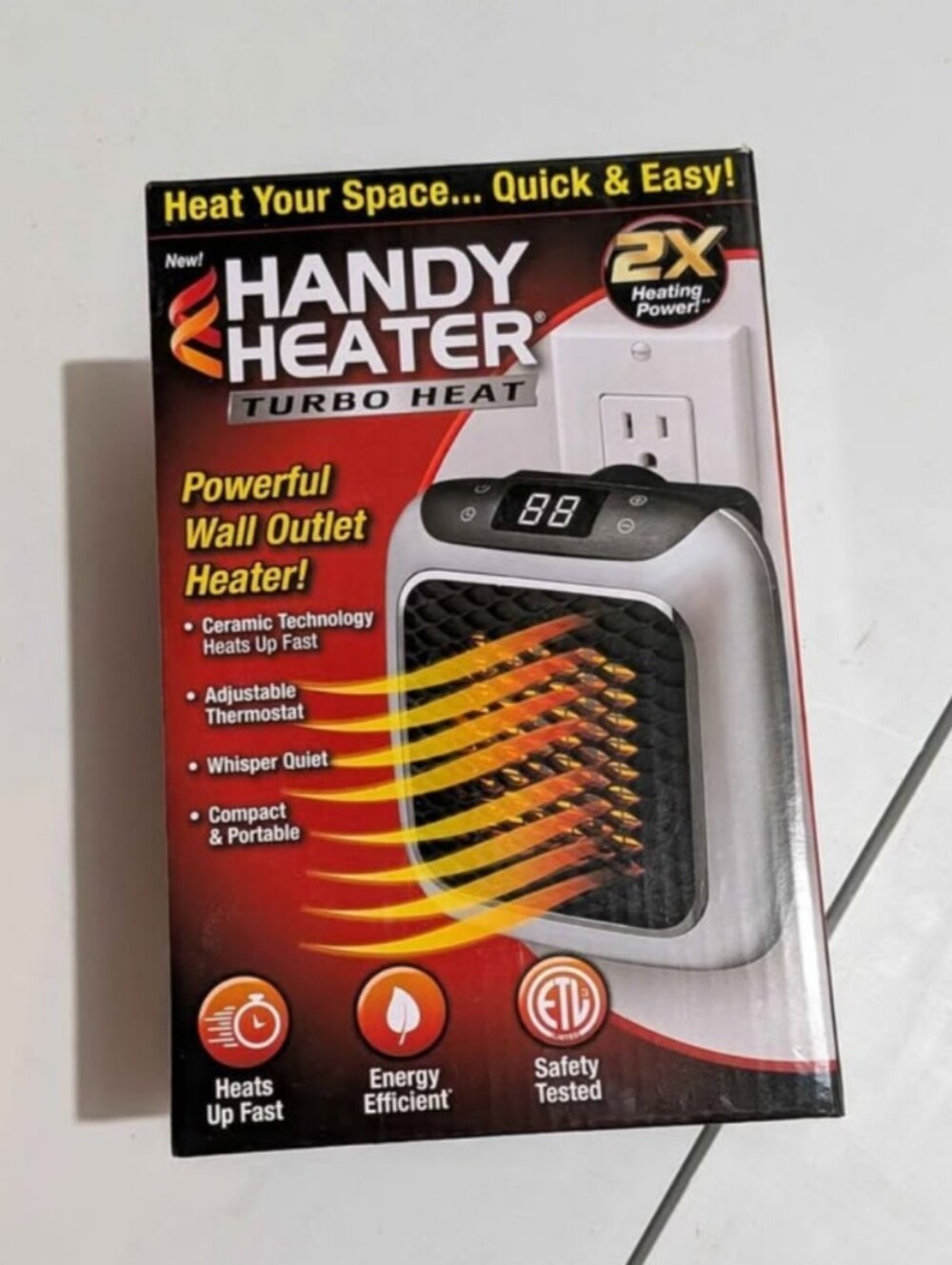 Handy Heater Turbo Heat Plug In Wall Outlet Space Heater 800W Digital Thermostat